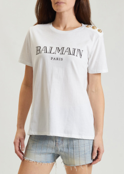 Белая футболка Balmain с надписью, фото